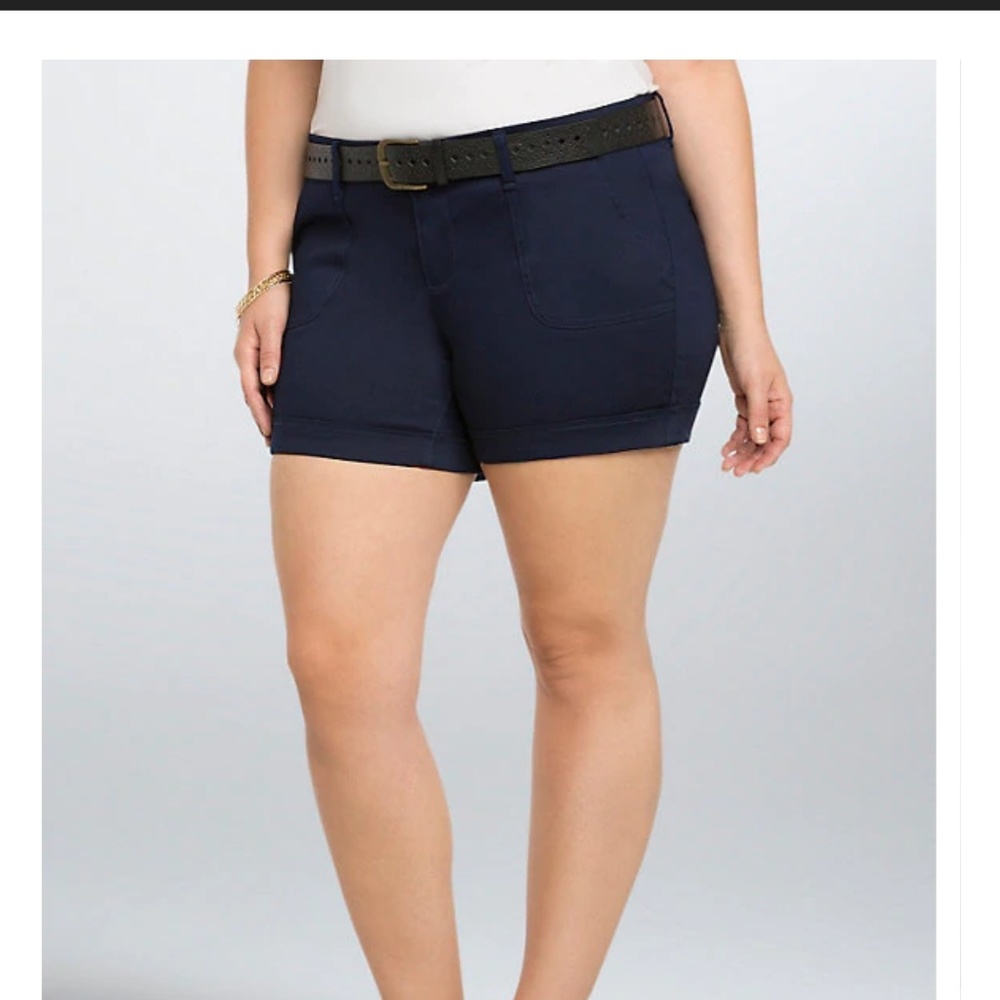 Torrid Navy Belted Sateen Cuffed Shorts